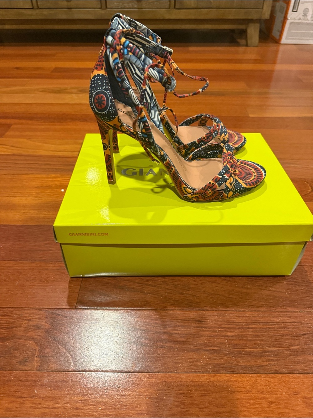 Gianni Bini Multicolor Patterned Lace-Up High Heel Sandals